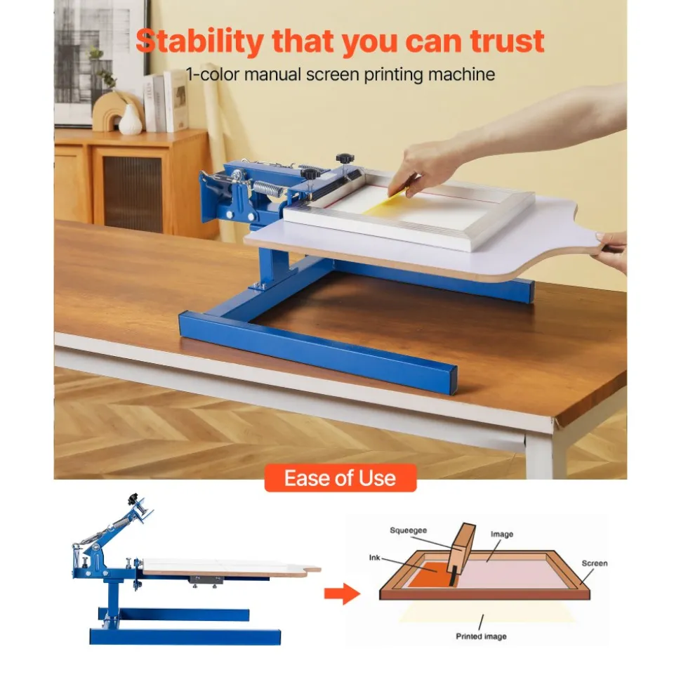 VEVOR Screen Printing Machine 1 Color 1 Station Silk Screen Printing Press, 21.3 x 17.7 in Platen, Adjustable Tension, Powder-Coated Carbon Steel, for T-shirt Clothing DIY, Home and Commercial Use
