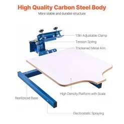 VEVOR Screen Printing Machine 1 Color 1 Station Silk Screen Printing Press, 21.3 x 17.7 in Platen, Adjustable Tension, Powder-Coated Carbon Steel, for T-shirt Clothing DIY, Home and Commercial Use
