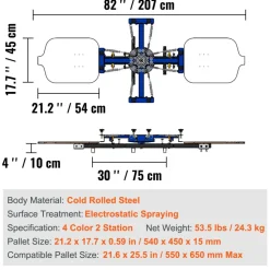 VEVOR Screen Printing Machine, 4 Color 2 Station, 360° Rotable Silk Screen Printing Press, 21.2 x 17.7in / 54 x 45cm Screen Printing Press, Dual-layer Positioning Pallet for DIY T-shirt Printing