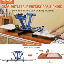 VEVOR Screen Printing Machine, 4 Color 2 Station, 360° Rotable Silk Screen Printing Press, 21.2 x 17.7in / 54 x 45cm Screen Printing Press, Dual-layer Positioning Pallet for DIY T-shirt Printing