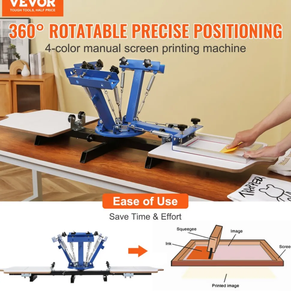 VEVOR Screen Printing Machine, 4 Color 2 Station, 360° Rotable Silk Screen Printing Press, 21.2 x 17.7in / 54 x 45cm Screen Printing Press, Dual-layer Positioning Pallet for DIY T-shirt Printing