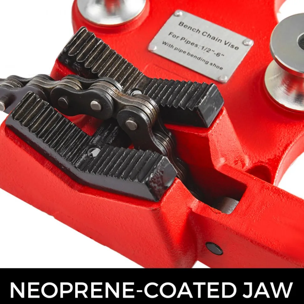 VEVOR Screw Bench Chain Vise 1/8 to 5-Inch Pipe Capacity, Heavy Duty Bench Chain Pipe Vise with Crank Handle, Neoprene-Coated Jaw, Cast Iron Material Ideal for a Variety of Pipes