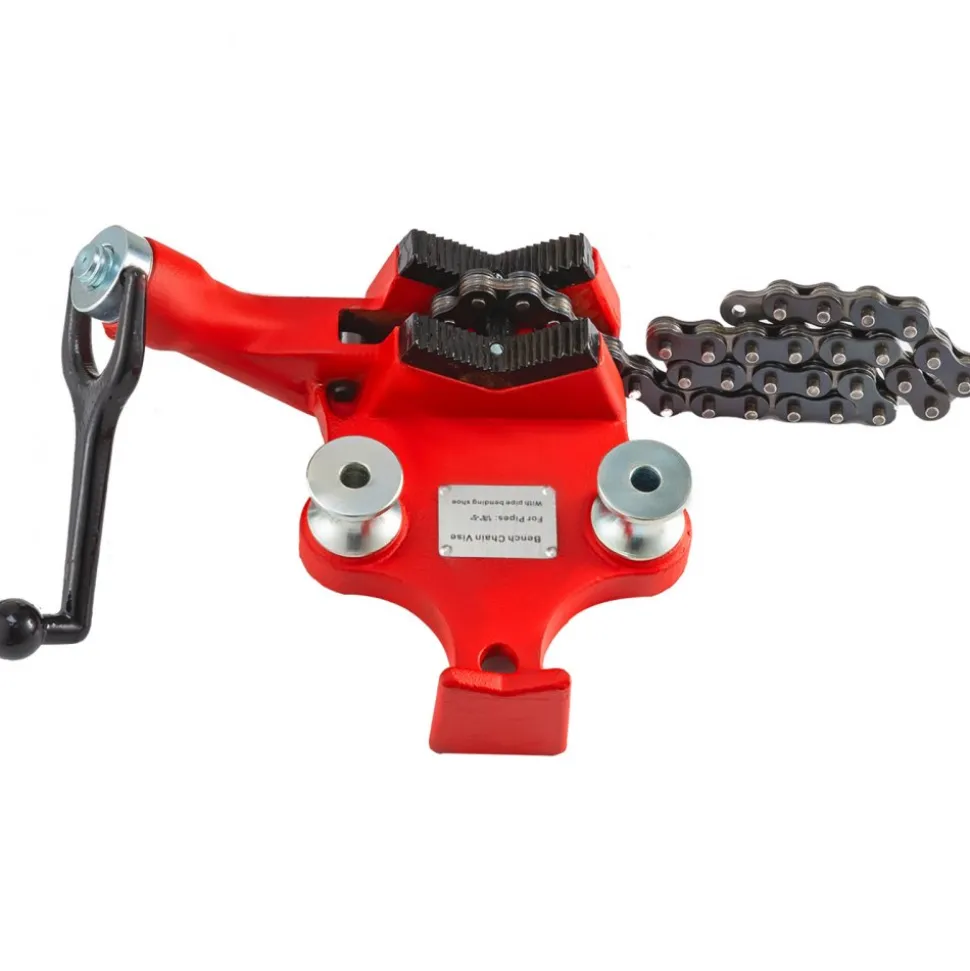 VEVOR Screw Bench Chain Vise 1/8 to 5-Inch Pipe Capacity, Heavy Duty Bench Chain Pipe Vise with Crank Handle, Neoprene-Coated Jaw, Cast Iron Material Ideal for a Variety of Pipes
