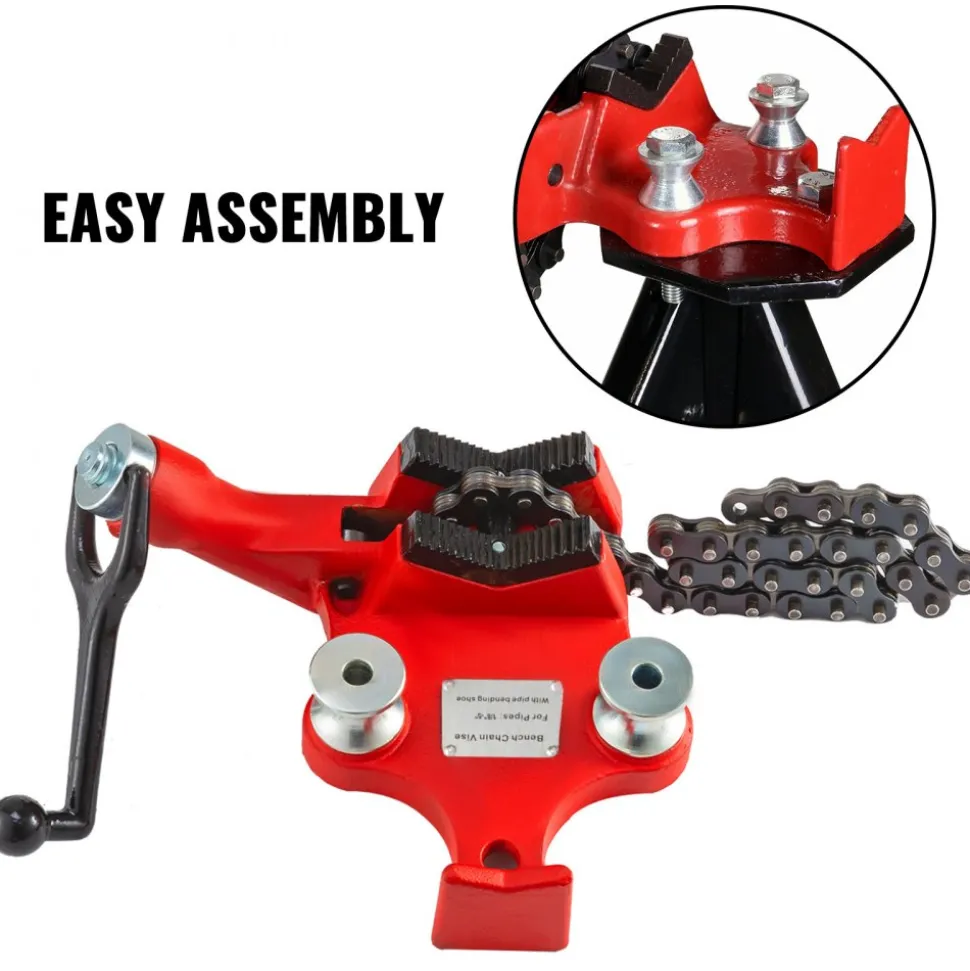VEVOR Screw Bench Chain Vise 1/8 to 5-Inch Pipe Capacity, Heavy Duty Bench Chain Pipe Vise with Crank Handle, Neoprene-Coated Jaw, Cast Iron Material Ideal for a Variety of Pipes