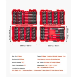 VEVOR Screwdriver Bit Set, 101-Piece, Magnetic Phillips, Pozidriv, Slotted, Square, Torx, Hex Bits, Hex Nut Sockets, Extension Rod with Storage Case, High-Strength S2 Alloy Steel, Blackened Finish