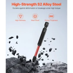 VEVOR Screwdriver Bit Set, 45-Piece, Magnetic Phillips, Slotted, Square, Torx Bit, Hex Nut Sockets, Extension Rod with Transparent Storage Case, High-Strength S2 Alloy Steel, Blackened Finish