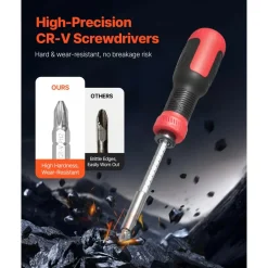 VEVOR Screwdriver Set, 13 in 1 Magnetic Multi Bit Mini Nut Driver Set, Phillips, Flat Head, Torx, Square Bits for Men, Manual Precision Repair Tool Kit for Sockets, Furniture, Home Appliances, Cars
