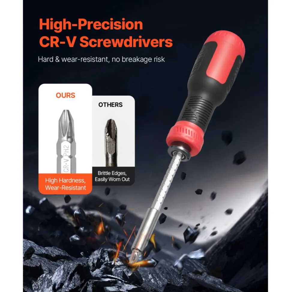 VEVOR Screwdriver Set, 13 in 1 Magnetic Multi Bit Mini Nut Driver Set, Phillips, Flat Head, Torx, Square Bits for Men, Manual Precision Repair Tool Kit for Sockets, Furniture, Home Appliances, Cars