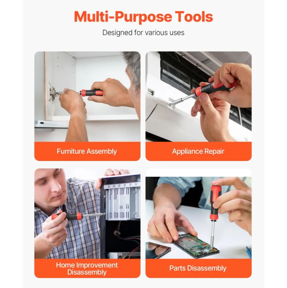 VEVOR Screwdriver Set, 13 in 1 Magnetic Multi Bit Mini Nut Driver Set, Phillips, Flat Head, Torx, Square Bits for Men, Manual Precision Repair Tool Kit for Sockets, Furniture, Home Appliances, Cars