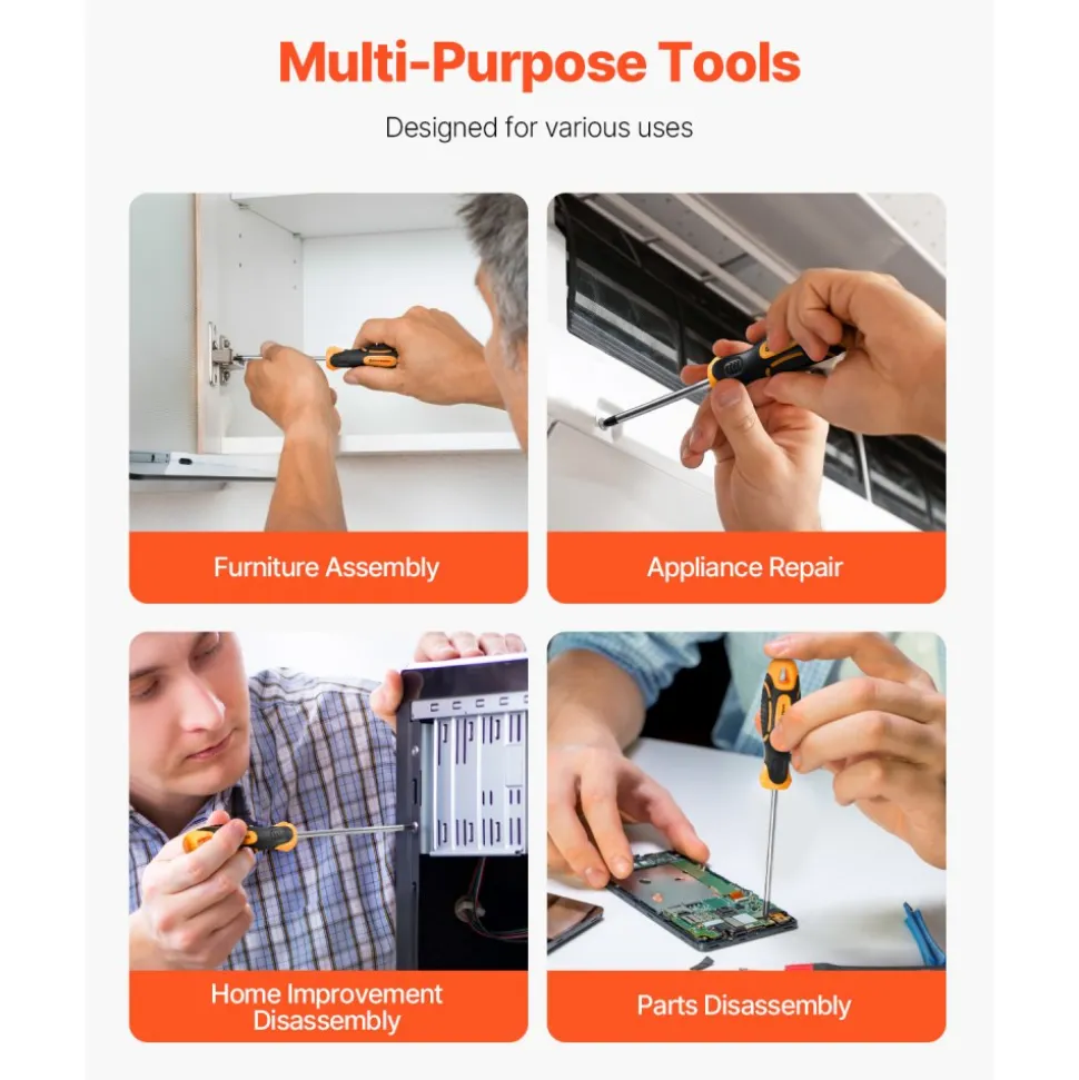 VEVOR Screwdriver Set, 12-Piece Hand Tools Set with Magnetic Tips, Includes 5 Phillips and 5 Flat Head Bits, Z-Type Bit, Professional Repair Tool Kit for Sockets, Furniture, Home Appliances, Bicycles
