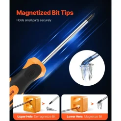 VEVOR Screwdriver Set, 12-Piece Hand Tools Set with Magnetic Tips, Includes 5 Phillips and 5 Flat Head Bits, Z-Type Bit, Professional Repair Tool Kit for Sockets, Furniture, Home Appliances, Bicycles