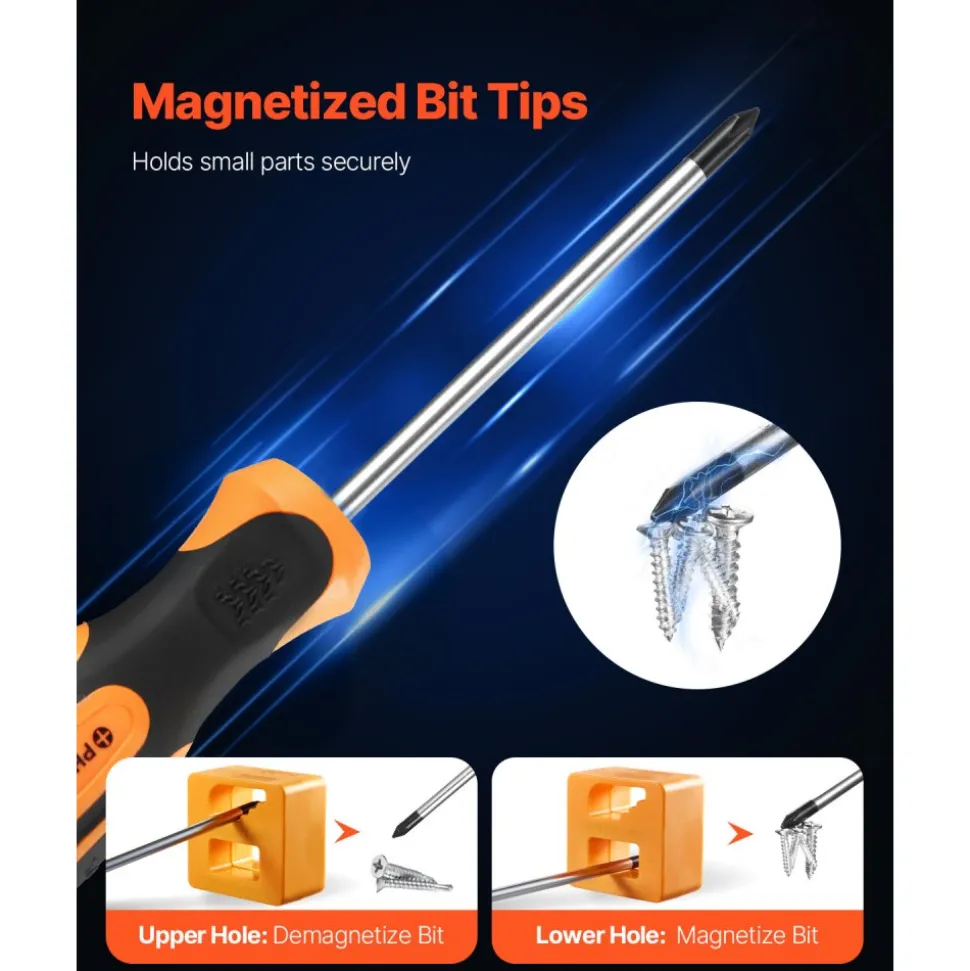 VEVOR Screwdriver Set, 12-Piece Hand Tools Set with Magnetic Tips, Includes 5 Phillips and 5 Flat Head Bits, Z-Type Bit, Professional Repair Tool Kit for Sockets, Furniture, Home Appliances, Bicycles