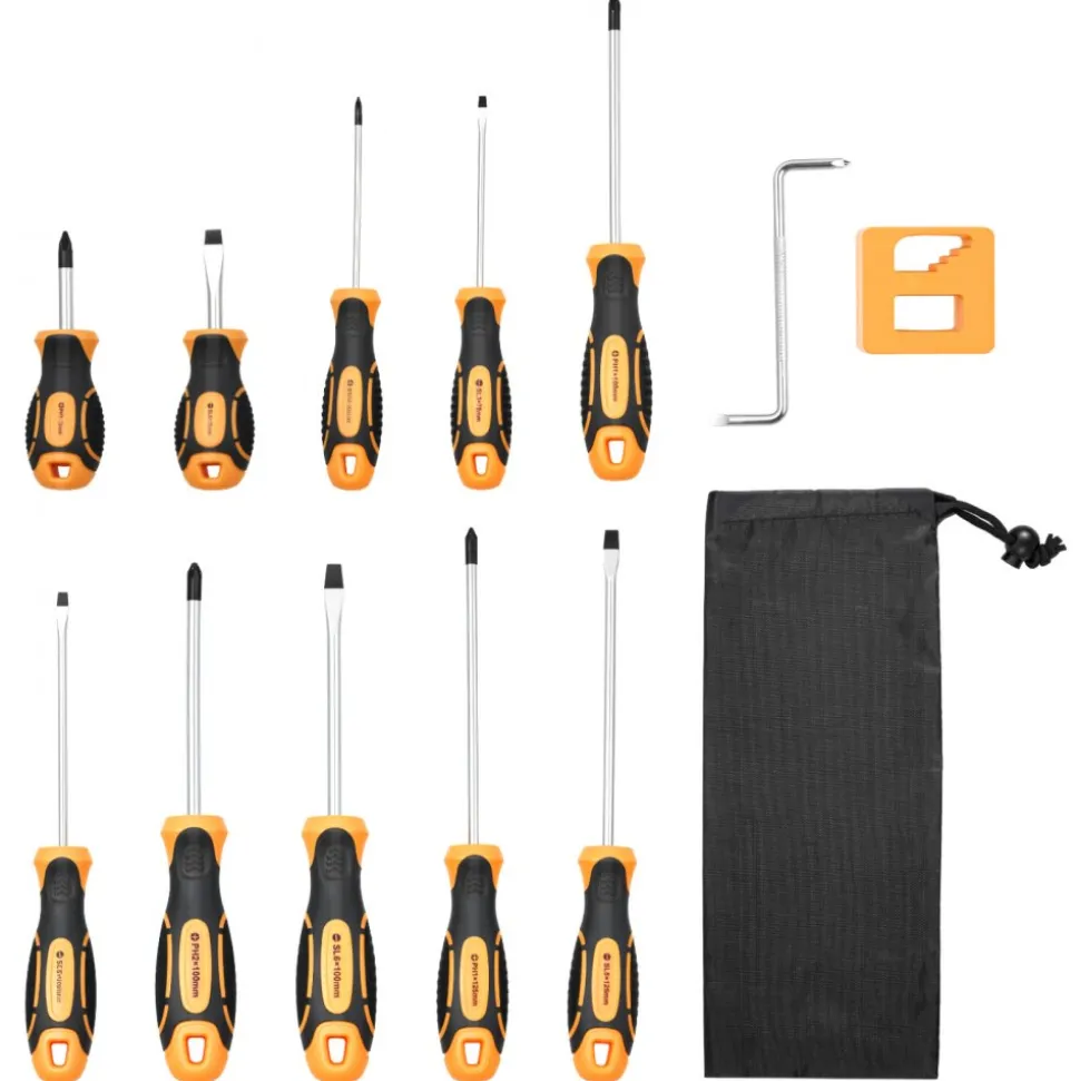 VEVOR Screwdriver Set, 12-Piece Hand Tools Set with Magnetic Tips, Includes 5 Phillips and 5 Flat Head Bits, Z-Type Bit, Professional Repair Tool Kit for Sockets, Furniture, Home Appliances, Bicycles