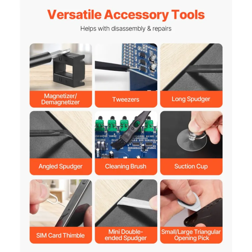 VEVOR Screwdriver Set, 59-Piece Small Precision Screwdriver Set with Phillips, Flat Head, Torx, Pentalobe Bits, Tweezer for Men, Mini Cleaning Repair Tool Kit for iPhone, MacBook, Laptop, Computer