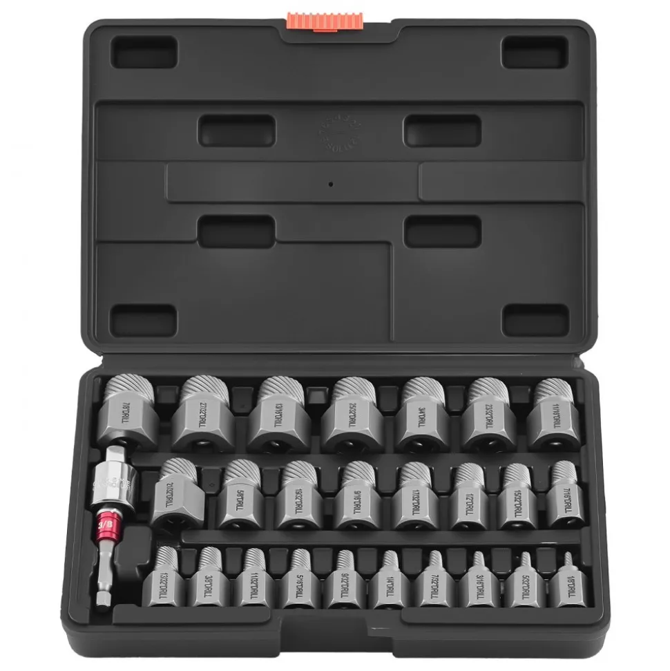 VEVOR Screw Extractor Set, 27 Pieces Hex Head Multi-Spline Easy Out Bolt Extractor Tool, with Adapters, Solid Storage Case, Cr-Mo Steel Stripped Bolt Remover for Removing Rounded, Broken Bolts, Screws