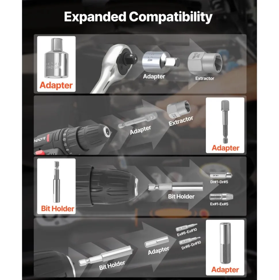VEVOR Screw Extractor Set with Drill Bits, 49 Pieces, Easy Out Nut Bolt Extractors and Drill Bits, with Adapters, Solid Storage Case, Cr-Mo Steel for Removing Rounded, Broken, or Stripped Fasteners
