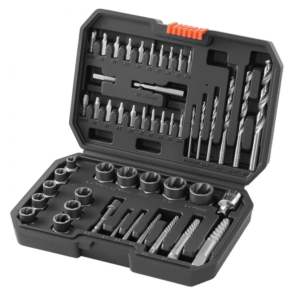 VEVOR Screw Extractor Set with Drill Bits, 49 Pieces, Easy Out Nut Bolt Extractors and Drill Bits, with Adapters, Solid Storage Case, Cr-Mo Steel for Removing Rounded, Broken, or Stripped Fasteners