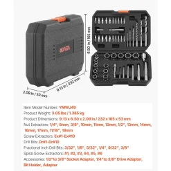 VEVOR Screw Extractor Set with Drill Bits, 49 Pieces, Easy Out Nut Bolt Extractors and Drill Bits, with Adapters, Solid Storage Case, Cr-Mo Steel for Removing Rounded, Broken, or Stripped Fasteners