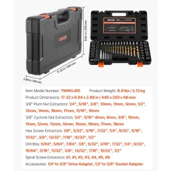 VEVOR Screw Extractor Set with Drill Bits, 65 Pieces, Easy Out Nut Bolt Extractors and Drill Bits, with Adapters, Solid Storage Case, Cr-Mo Steel for Removing Rounded, Broken, or Stripped Fasteners
