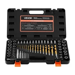VEVOR Screw Extractor Set with Drill Bits, 65 Pieces, Easy Out Nut Bolt Extractors and Drill Bits, with Adapters, Solid Storage Case, Cr-Mo Steel for Removing Rounded, Broken, or Stripped Fasteners
