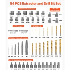 VEVOR Screw Extractor Set with Drill Bits, 54 Pieces, Easy Out Nut Bolt Extractors and Drill Bits, with Adapters, Solid Storage Case, Cr-Mo Steel for Removing Rounded, Broken, or Stripped Fasteners