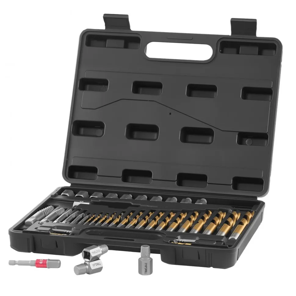 VEVOR Screw Extractor Set with Drill Bits, 41 Pieces, Easy Out Bolt Extractors and Drill Bits, with Adapters, Solid Storage Case, Cr-Mo Steel for Removing Rounded, Broken, or Stripped Bolts, Screws