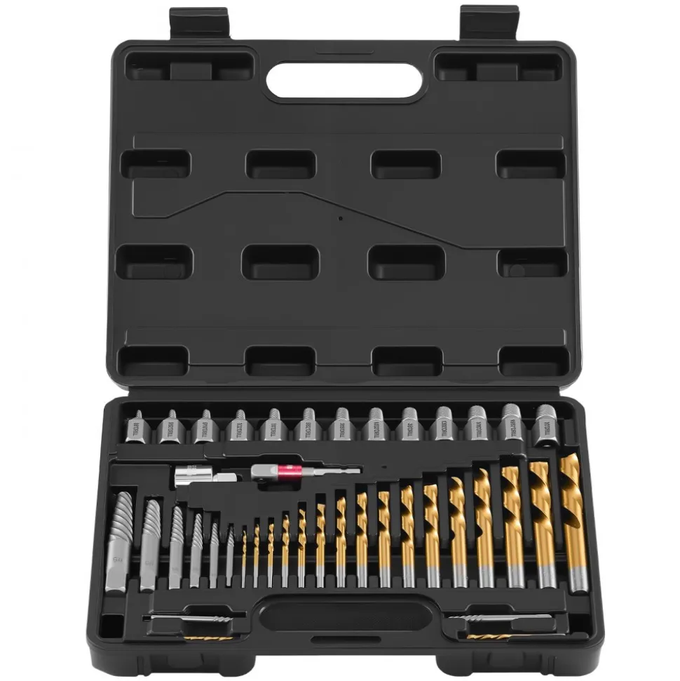 VEVOR Screw Extractor Set with Drill Bits, 41 Pieces, Easy Out Bolt Extractors and Drill Bits, with Adapters, Solid Storage Case, Cr-Mo Steel for Removing Rounded, Broken, or Stripped Bolts, Screws