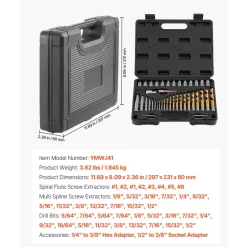 VEVOR Screw Extractor Set with Drill Bits, 41 Pieces, Easy Out Bolt Extractors and Drill Bits, with Adapters, Solid Storage Case, Cr-Mo Steel for Removing Rounded, Broken, or Stripped Bolts, Screws