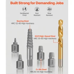 VEVOR Screw Extractor Set with Drill Bits, 41 Pieces, Easy Out Bolt Extractors and Drill Bits, with Adapters, Solid Storage Case, Cr-Mo Steel for Removing Rounded, Broken, or Stripped Bolts, Screws