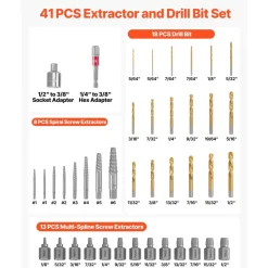 VEVOR Screw Extractor Set with Drill Bits, 41 Pieces, Easy Out Bolt Extractors and Drill Bits, with Adapters, Solid Storage Case, Cr-Mo Steel for Removing Rounded, Broken, or Stripped Bolts, Screws
