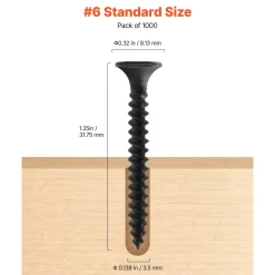VEVOR Screws, #6 x 1-1/4 inch Length Drywall to Wood Collated Screw, All Purpose High-Hardness Alloy Steel Self Drilling Drywall Screws, for Home DIY, Space Renovation(1000 per Box)