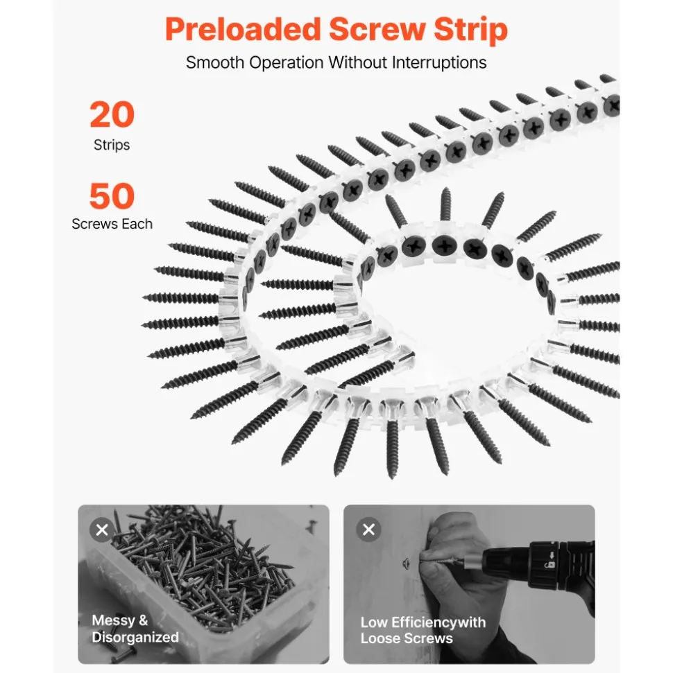 VEVOR Screws, #6 x 1-1/4 inch Length Drywall to Wood Collated Screw, All Purpose High-Hardness Alloy Steel Self Drilling Drywall Screws, for Home DIY, Space Renovation(1000 per Box)