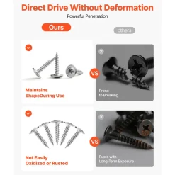 VEVOR Screws, #8 x 3/4 inch Length Self Drilling Drywall to Wood Screw, All Purpose High-Hardness Stainless Steel Wall Anchors with a Phillips Drill Bit, Cross Slot for Home Renovation(300 per Box)