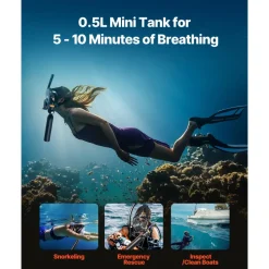 VEVOR Scuba Tank, 0.5L Portable Diving Tank, Diving Oxygen Cylinder Support 5-10 Minutes Underwater Breathing, 32.81 ft Diving Depth, Refillable Snorkel Air Tank Kit for Underwater Exploration Rescue