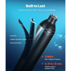 VEVOR Scuba Tank, 0.5L Portable Diving Tank with Pump, Diving Oxygen Cylinder Supports 5-10 Minutes Underwater Breathing, 98.43 ft Diving Depth, Refillable Snorkel Air Tank for Underwater Exploration