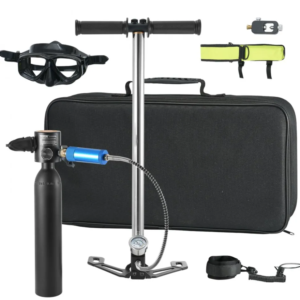 VEVOR Scuba Tank, 0.5L Portable Diving Tank with Pump, Diving Oxygen Cylinder Supports 5-10 Minutes Underwater Breathing, 98.43 ft Diving Depth, Refillable Snorkel Air Tank for Underwater Exploration