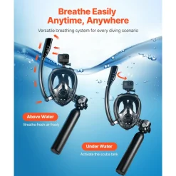 VEVOR Scuba Tank, 0.5L Portable Diving Tank, Diving Oxygen Cylinder Support 5-10 Minutes Underwater Breathing, 32.81 ft Diving Depth, Refillable Snorkel Air Tank with Pump for Underwater Exploration