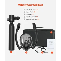 VEVOR Scuba Tank, 0.5L Portable Scuba Diving Tank, Diving Oxygen Cylinder Supports 5-10 Minutes Underwater Breathing, 98.43 ft Diving Depth, Lung Tank Kit with Snorkel Mask for Underwater Exploration