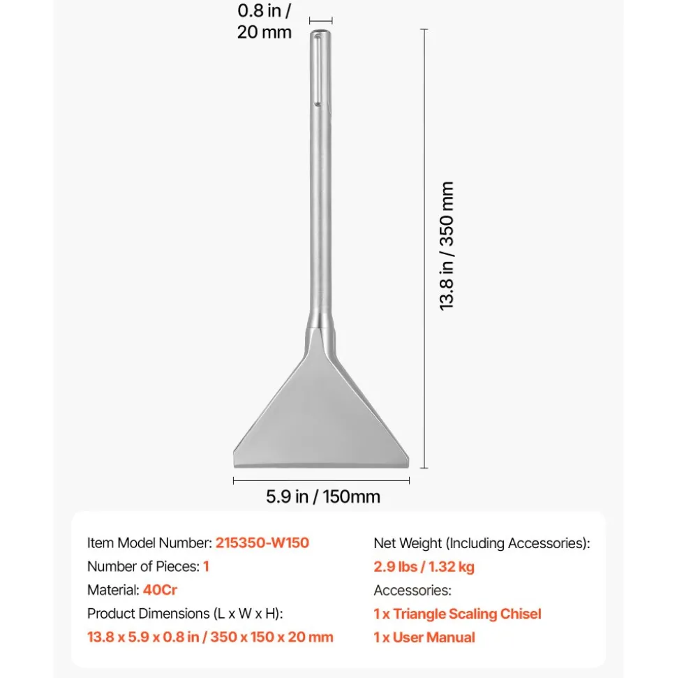 VEVOR SDS Max Scaling Chisel, 13.8" x 5.9" Chisel Bit with SDS Max Shank, Compatible with Rotary Hammers, Heat Treated 40Cr Alloy Steel, Sharp Edge for Removing Laminate Flooring, Tiles, and Mortar