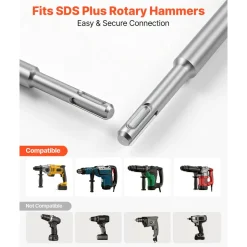 VEVOR SDS Plus Chisel Set, 4 pcs SDS Plus Rotary Hammer Drill Attachments, Includes Point, Flat, & Angled Spade Chisels, Heat Treated 40Cr Alloy Steel, Sharp Edge for Demolition, Concrete and Brick