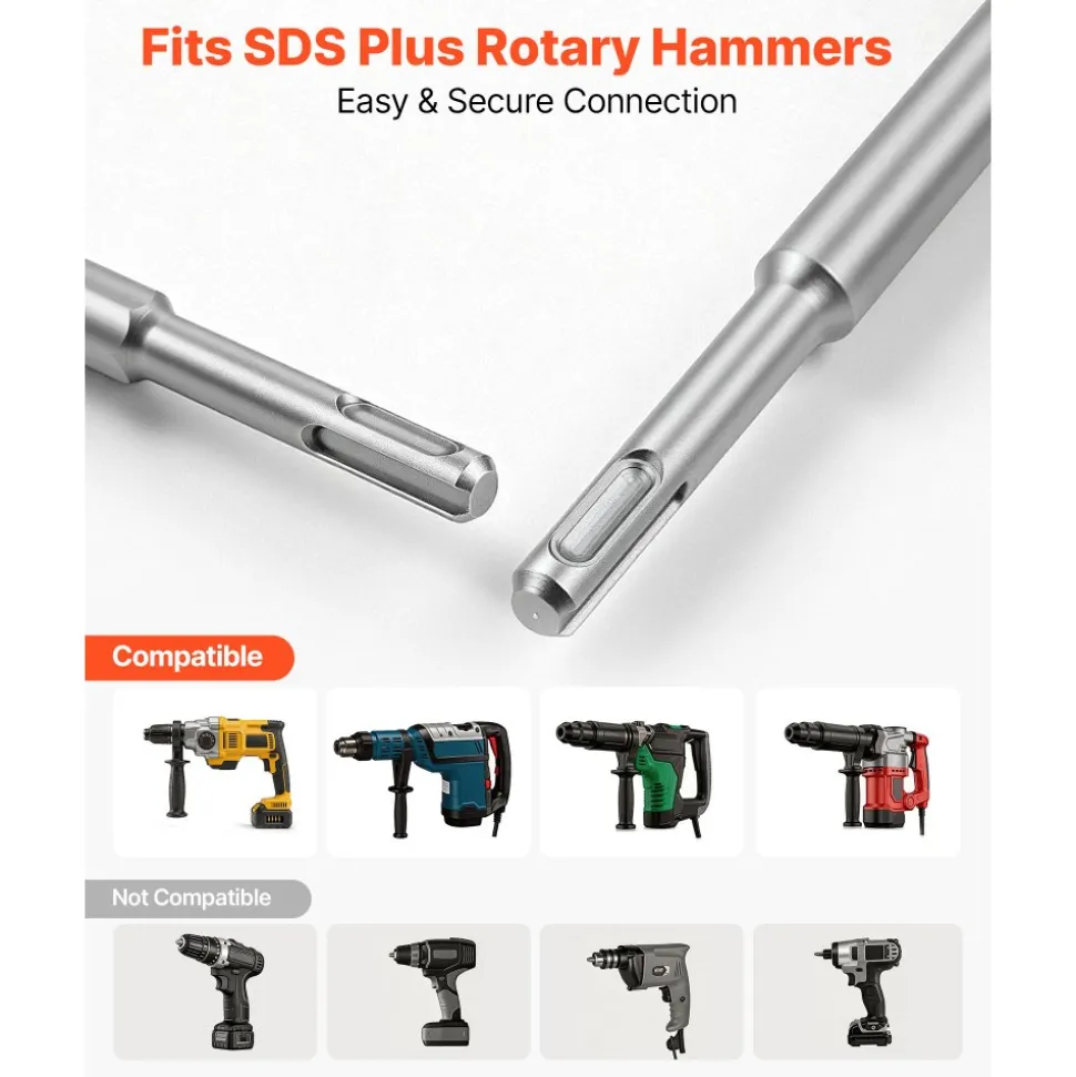 VEVOR SDS Plus Chisel Set, 4 pcs SDS Plus Rotary Hammer Drill Attachments, Includes Point, Flat, & Angled Spade Chisels, Heat Treated 40Cr Alloy Steel, Sharp Edge for Demolition, Concrete and Brick