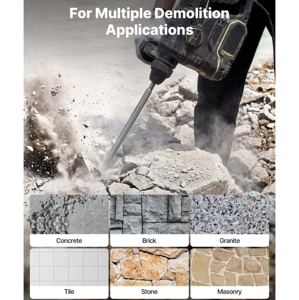 VEVOR SDS Plus Chisel Set, 4 pcs SDS Plus Rotary Hammer Drill Attachments, Includes Point, Flat, & Angled Spade Chisels, Heat Treated 40Cr Alloy Steel, Sharp Edge for Demolition, Concrete and Brick