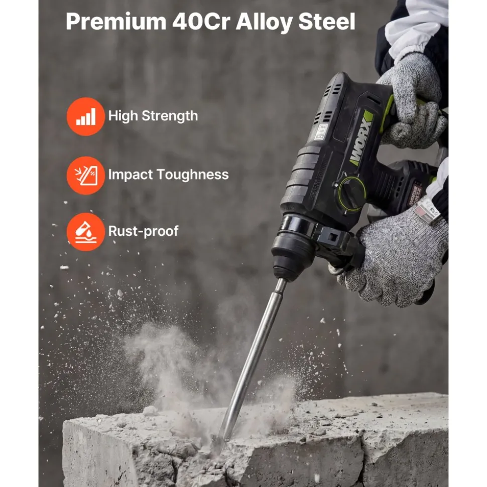 VEVOR SDS Plus Chisel Set, 6pcs SDS Plus Rotary Hammer Drill Attachments, Includes Point, Flat, & U-Groove Chisels, Heat Treated 40Cr Alloy Steel, Sharp Edge for Demolition, Concrete and Brick