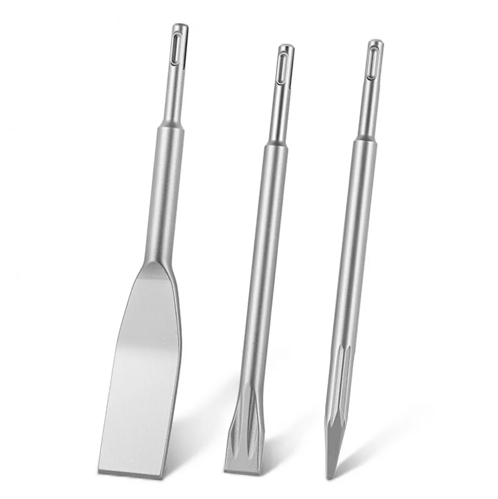 VEVOR SDS Plus Chisel Set, 3 pcs SDS Plus Rotary Hammer Drill Attachments, Includes Point, Flat, & Angled Spade Chisels, Heat Treated 40Cr Alloy Steel, Sharp Edge for Demolition, Concrete and Brick