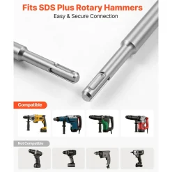 VEVOR SDS Plus Chisel Set, 3 pcs SDS Plus Rotary Hammer Drill Attachments, Includes Point, Flat, & Angled Spade Chisels, Heat Treated 40Cr Alloy Steel, Sharp Edge for Demolition, Concrete and Brick