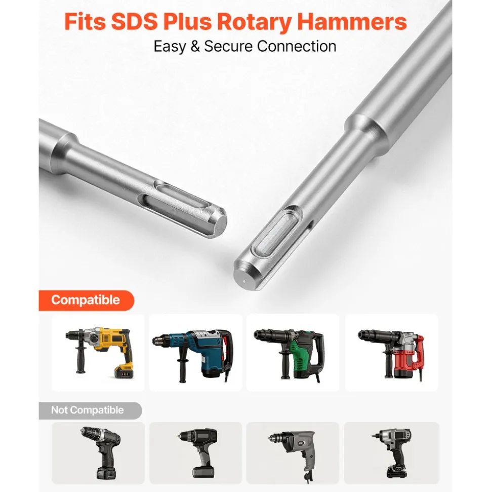 VEVOR SDS Plus Chisel Set, 3 pcs SDS Plus Rotary Hammer Drill Attachments, Includes Point, Flat, & Angled Spade Chisels, Heat Treated 40Cr Alloy Steel, Sharp Edge for Demolition, Concrete and Brick
