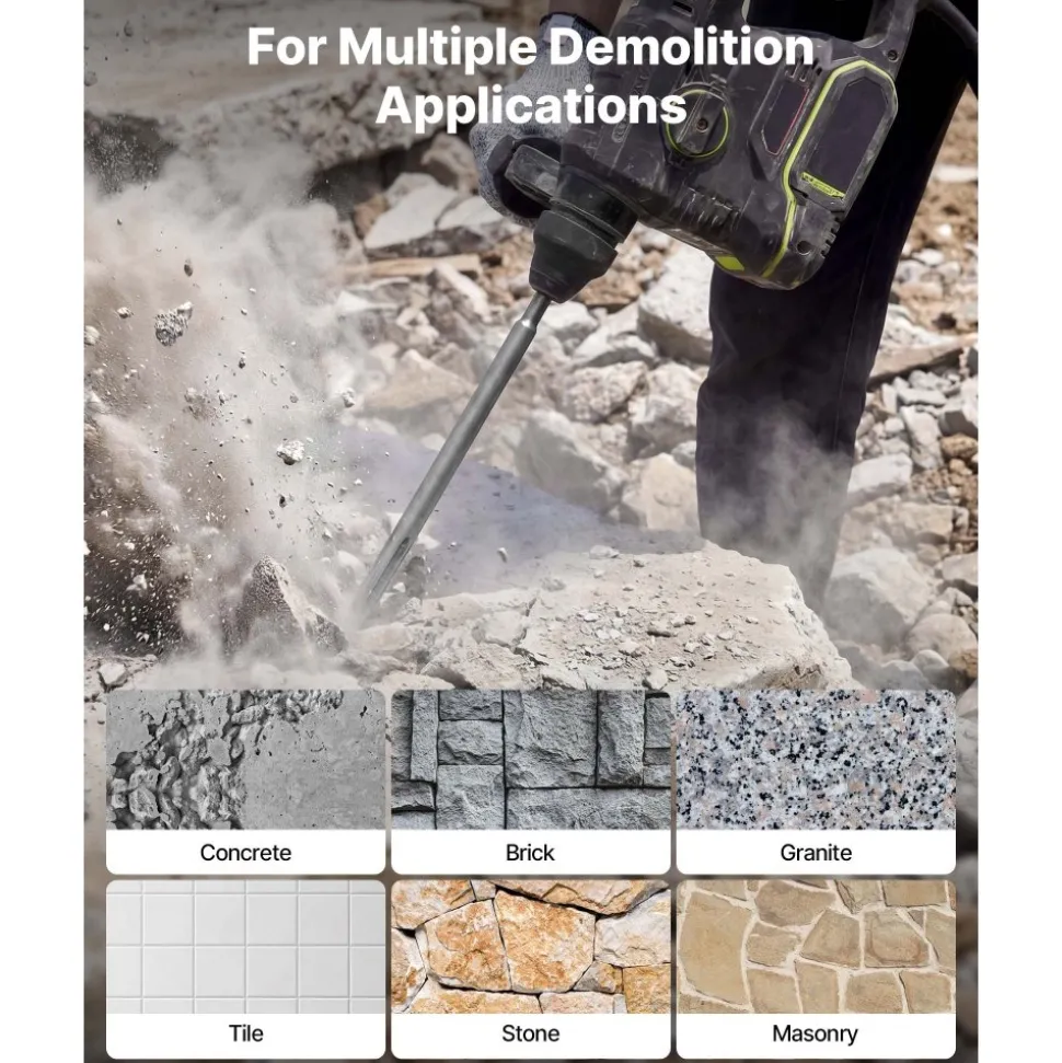 VEVOR SDS Plus Chisel Set, 3 pcs SDS Plus Rotary Hammer Drill Attachments, Includes Point, Flat, & Angled Spade Chisels, Heat Treated 40Cr Alloy Steel, Sharp Edge for Demolition, Concrete and Brick