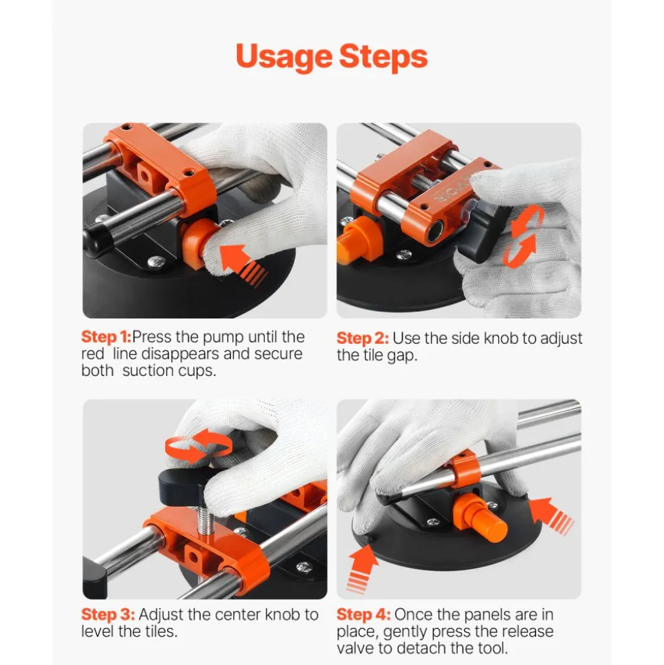VEVOR Seamless Seam Setter, 2 Packs, Granite Seam Setter with 6 in Vacuum Suction Cups & Tool Bag, Seam Joiner for Seam Joining & Leveling, Countertop Installation Tool for Tile Stone Marble Slab