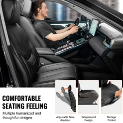 VEVOR Seat Covers, Universal Car Seat Covers Full Set Seats, Front and Rear Seat, 13pcs Faux Leather Seat Cover, Full Enclosed Design, Detachable Headrest and Airbag Compatible, for Most Car SUV Truck