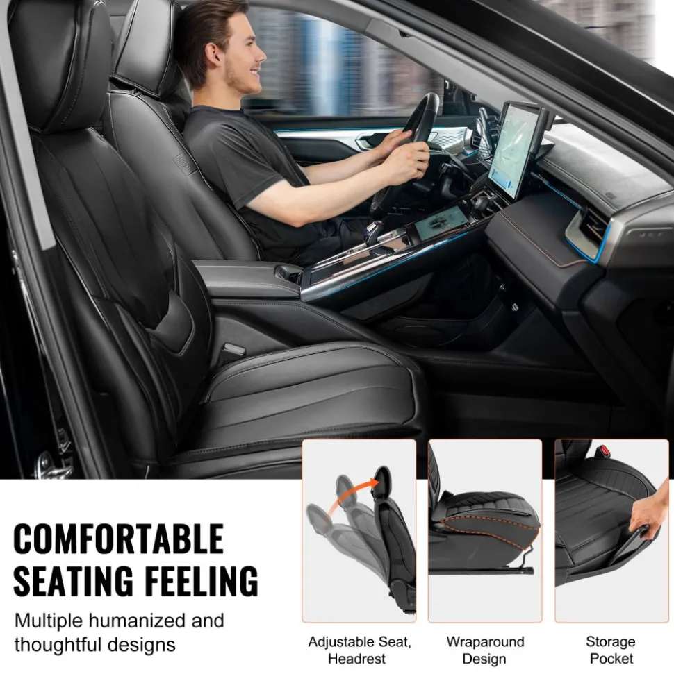 VEVOR Seat Covers, Universal Car Seat Covers Full Set Seats, Front and Rear Seat, 13pcs Faux Leather Seat Cover, Full Enclosed Design, Detachable Headrest and Airbag Compatible, for Most Car SUV Truck
